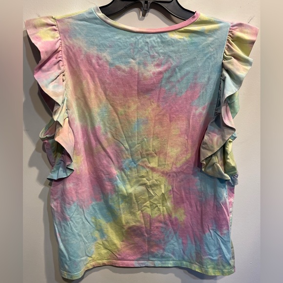 Main Strip Pastel Tie-Dye Ruffle Sleeve Top Very Soft - Picture 2 of 4